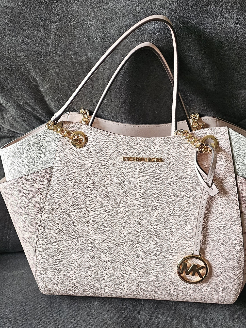 Michael Kors Pale Pink Shoulder Tote with Gold Hardware